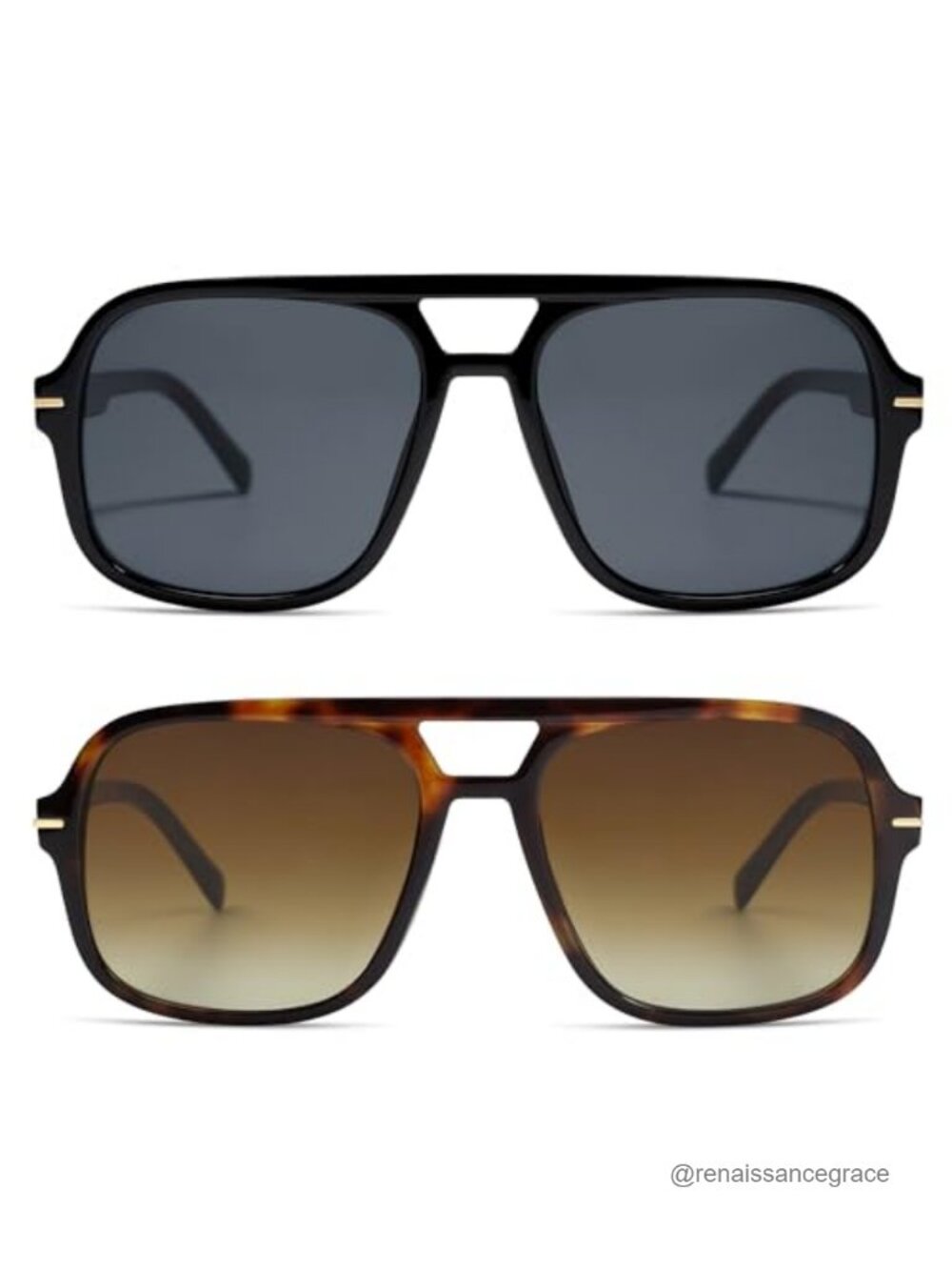 Retro Square Aviator Sunglasses Unisex UV Protection 2 Pack